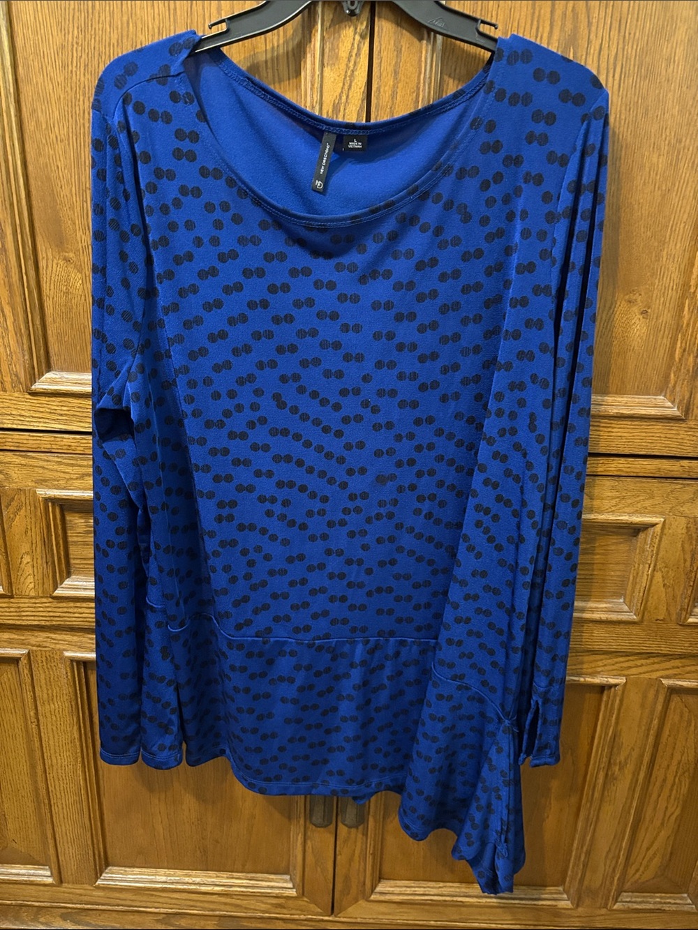 new directions Royal Blue Long Sleeve Top with Black Dot Pattern